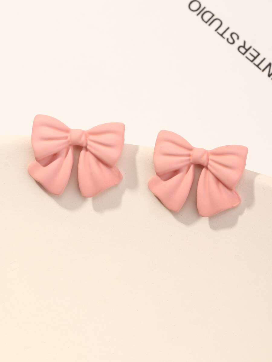 Bow Stud Earrings - Pink - View 1