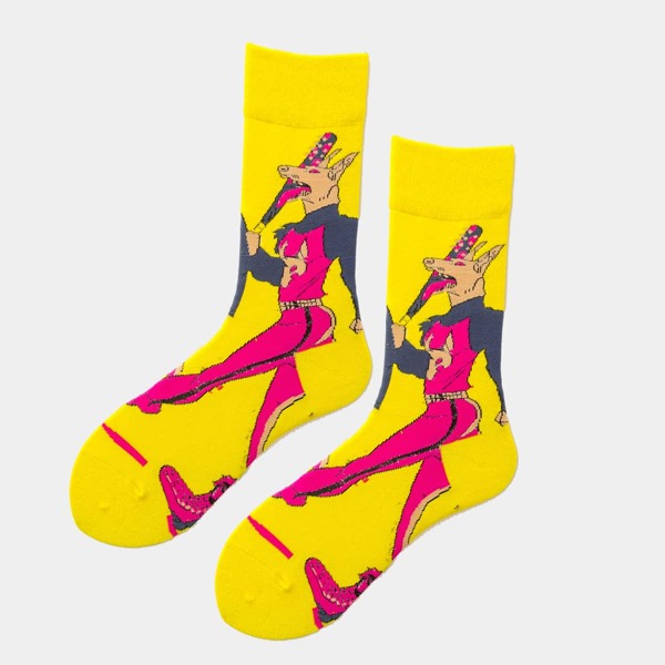 

Men Cartoon Animal Print Crew Socks, Multicolor