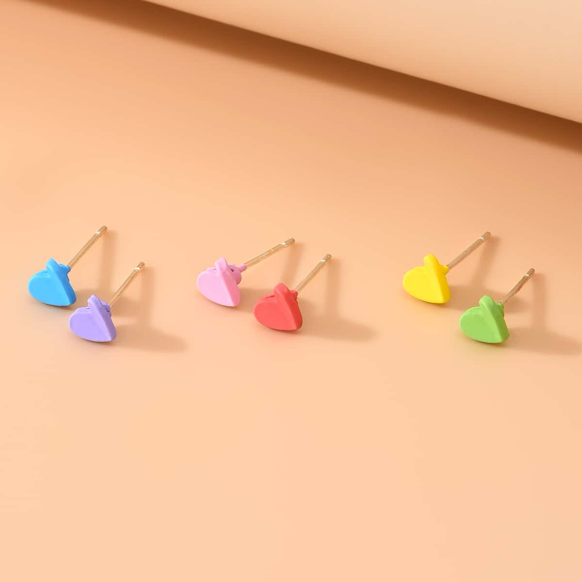 

6pcs Heart Stud Earrings, Multicolor