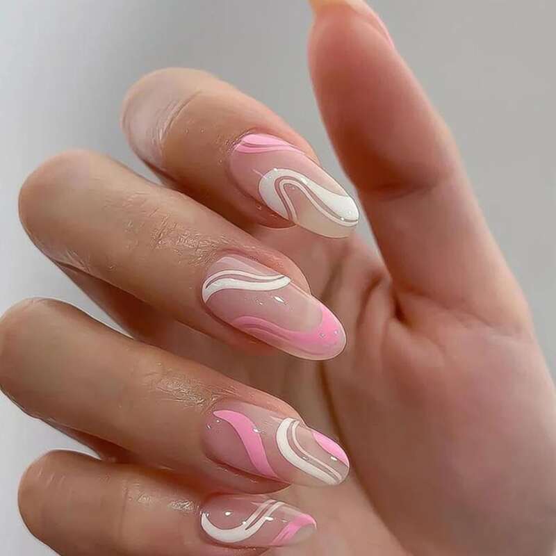 

24pcs Graphic Fake Nail, Pink