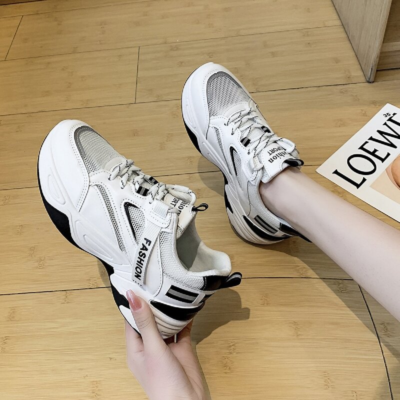 

Lace-up Mesh Chunky Sneakers, White