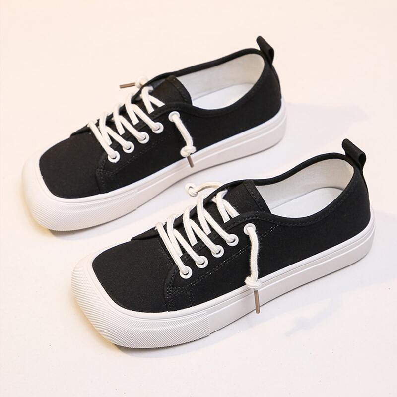

Solid Lace-up Canvas Sneakers, Black