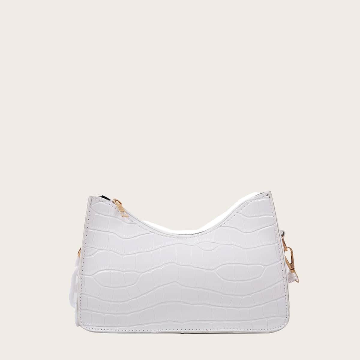 

Croc Embossed Baguette Bag, White