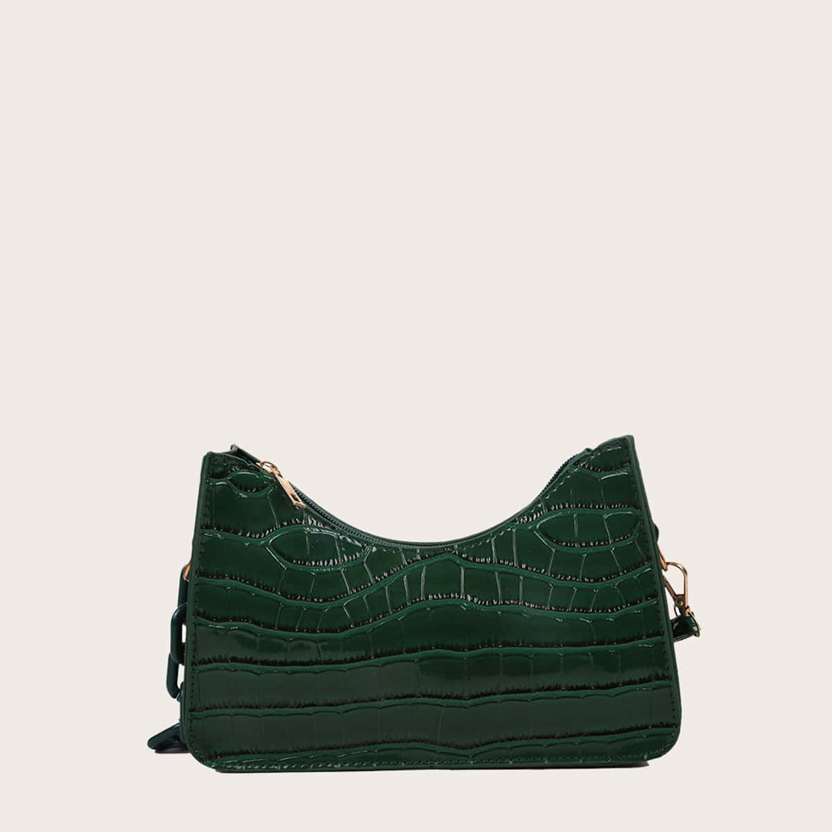 

Croc Embossed Baguette Bag, Dark green
