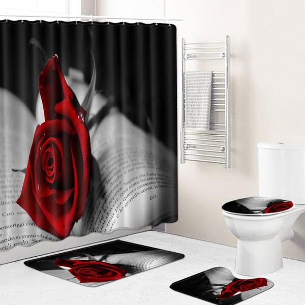 

1pc Rose Print Bath Mat Or Shower Curtain, Multicolor