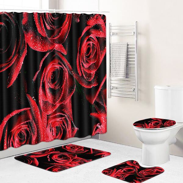 

1pc Rose Print Bath Mat Or Shower Curtain, Multicolor
