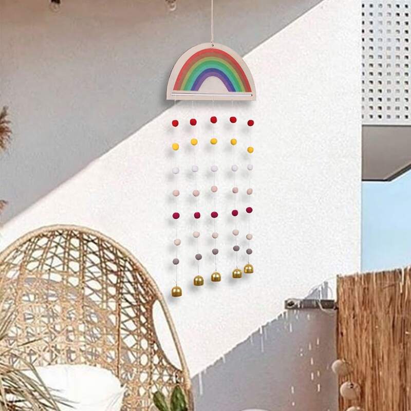 

1pc Rainbow Pom Pom Wall Hanging, Multicolor