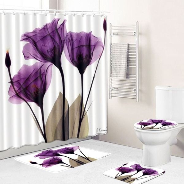 

1pc Flower Print Bath Mat Or Shower Curtain, Multicolor