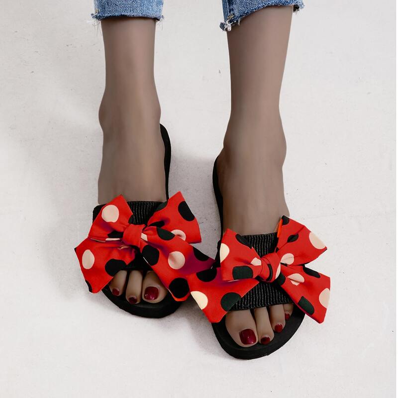 

Polka Dot Bow Decor Slides, Red