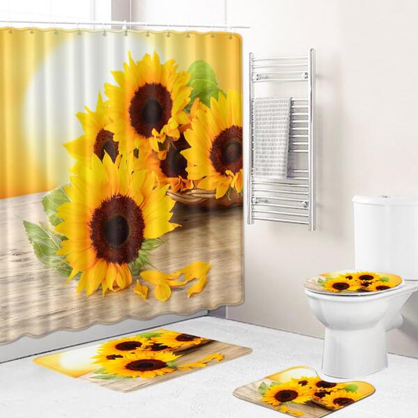 

1pc Sunflower Print Bath Mat Or Shower Curtain, Multicolor