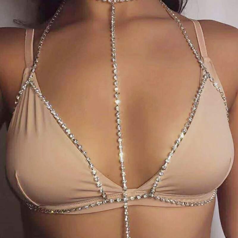 

Rhinestone Decor Body Chain, Silver