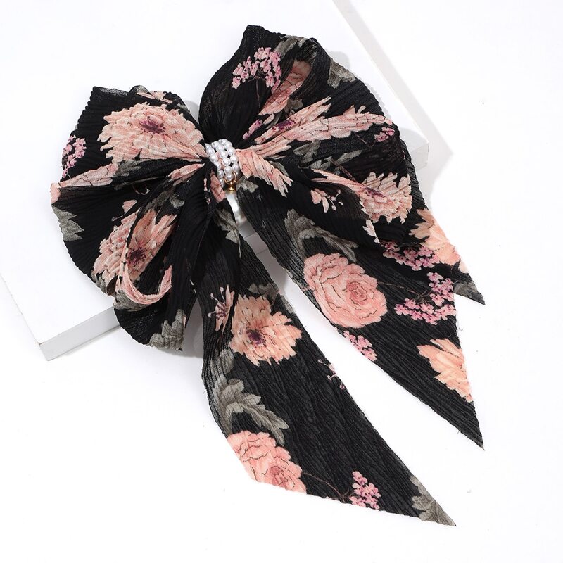 

Flower Print Bow Decor Hair Clip, Multicolor
