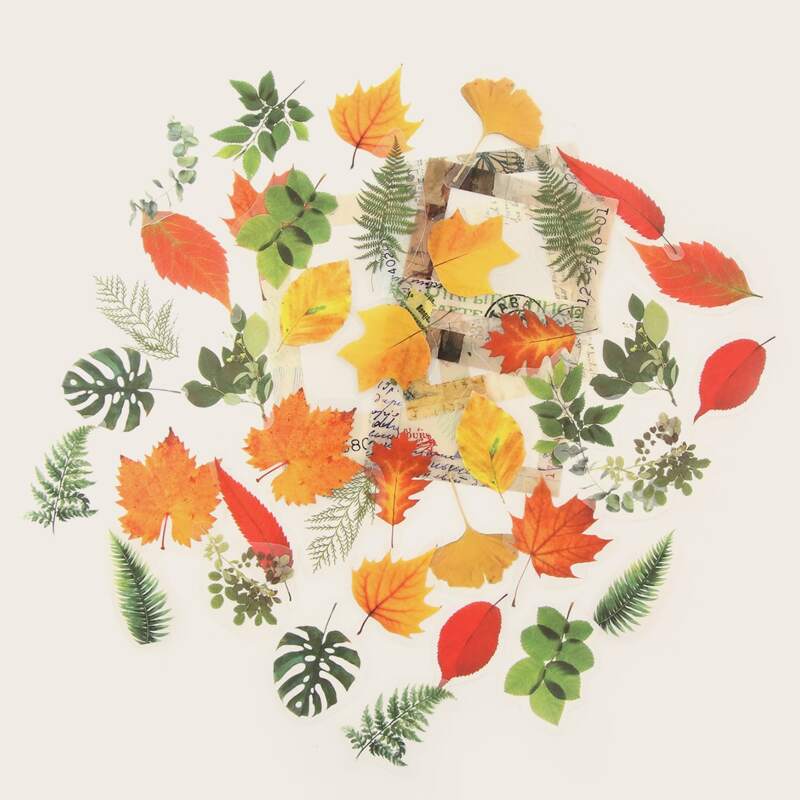 

45pcs Leaf Print Sticker, Multicolor