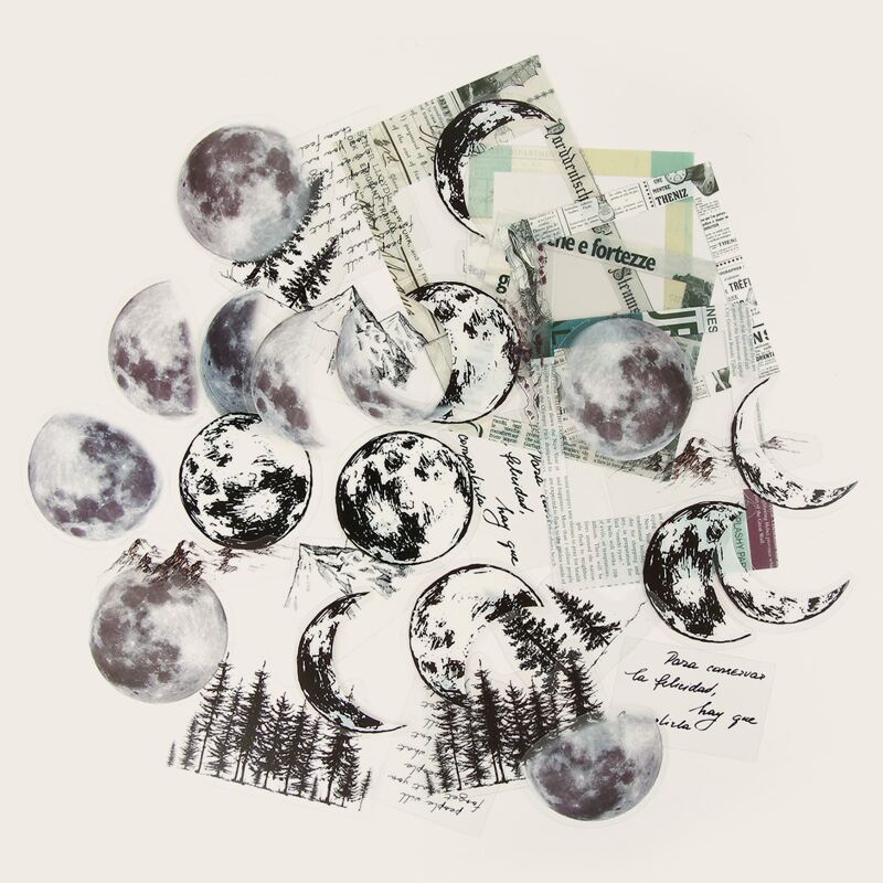 

45pcs Moon Print Sticker, Multicolor