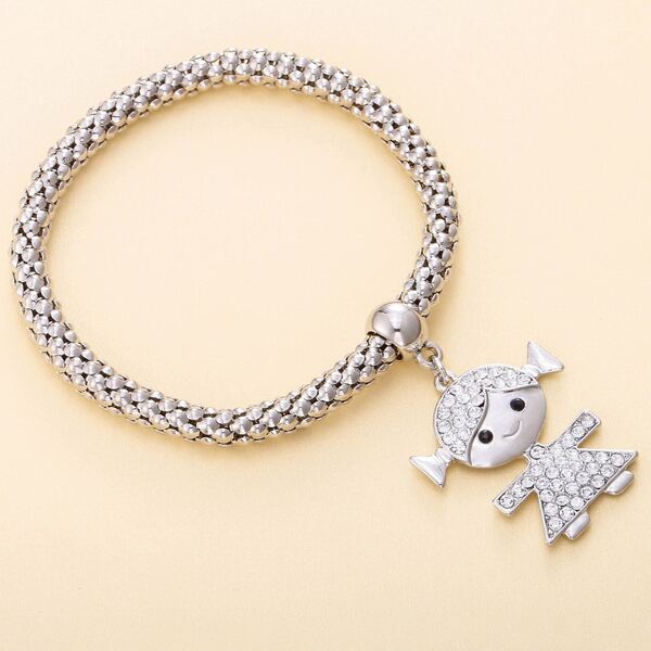 

Rhinestone Girl Charm Bracelet, Silver