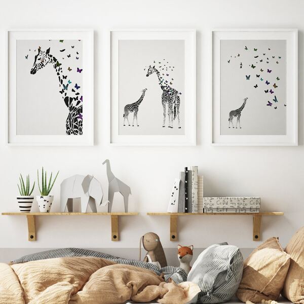 

3pcs Giraffe Print Unframed Painting, Multicolor