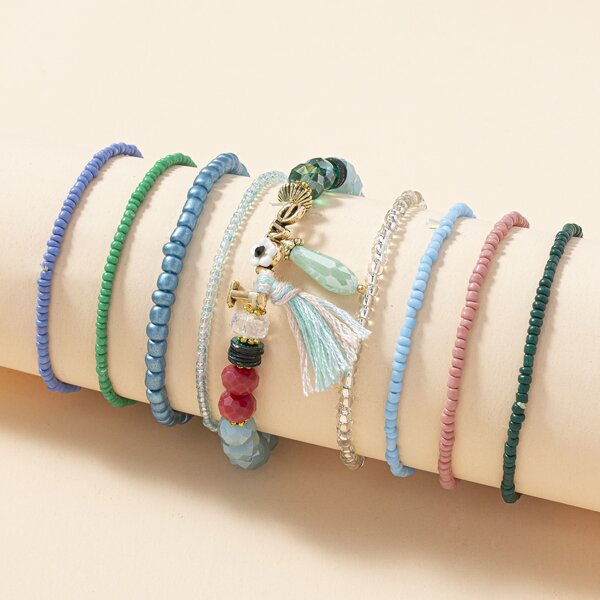 

9pcs Beaded Bracelet, Multicolor