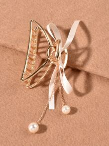 Faux Pearl Decor Hair Claw Bow - Gold - View 1