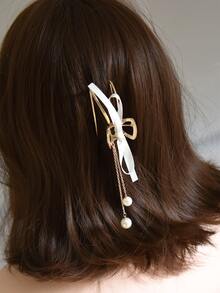 Faux Pearl Decor Hair Claw Bow - Gold - View 2