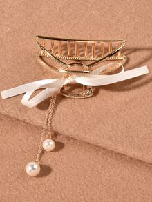 Faux Pearl Decor Hair Claw Bow - Gold - View 3