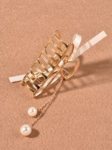 Faux Pearl Decor Hair Claw Bow - Gold - View 4