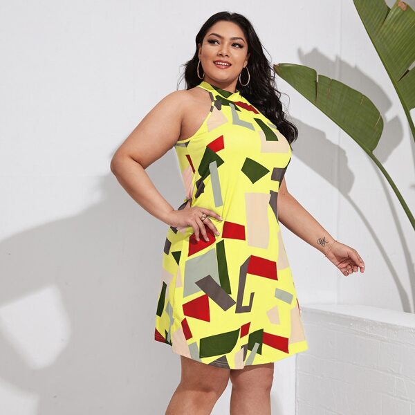

Plus Geo Print Halter Dress, Multicolor
