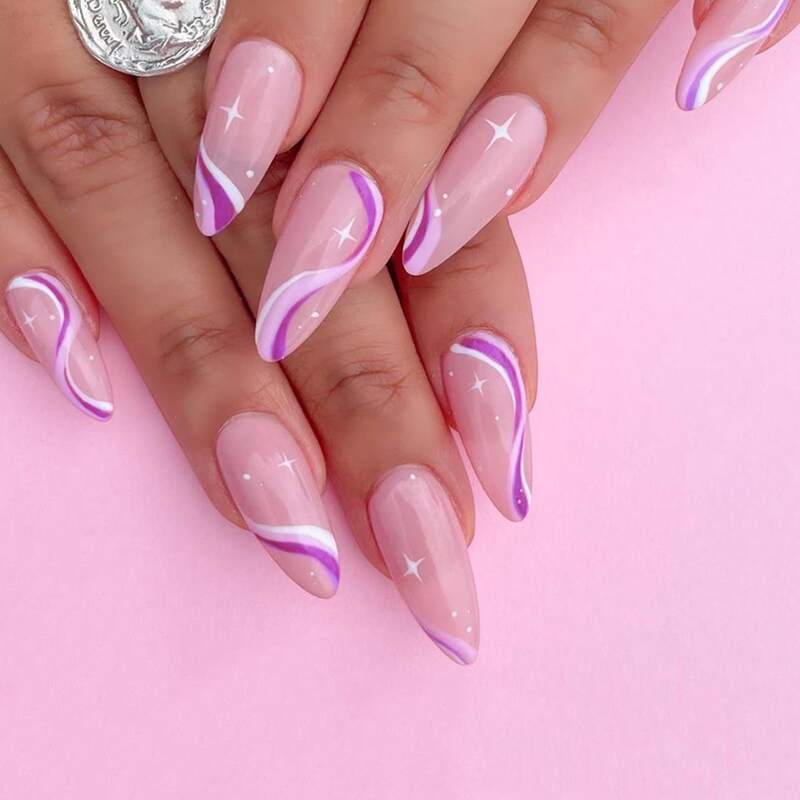 

24pcs Graphic Fake Nail, Pink