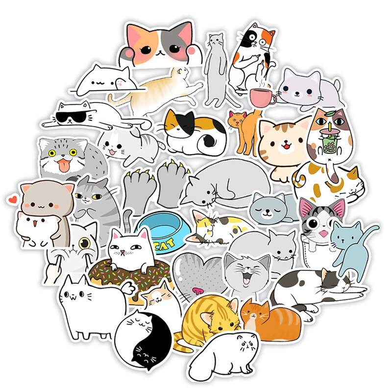 

50pcs Cartoon Cat Sticker, Multicolor