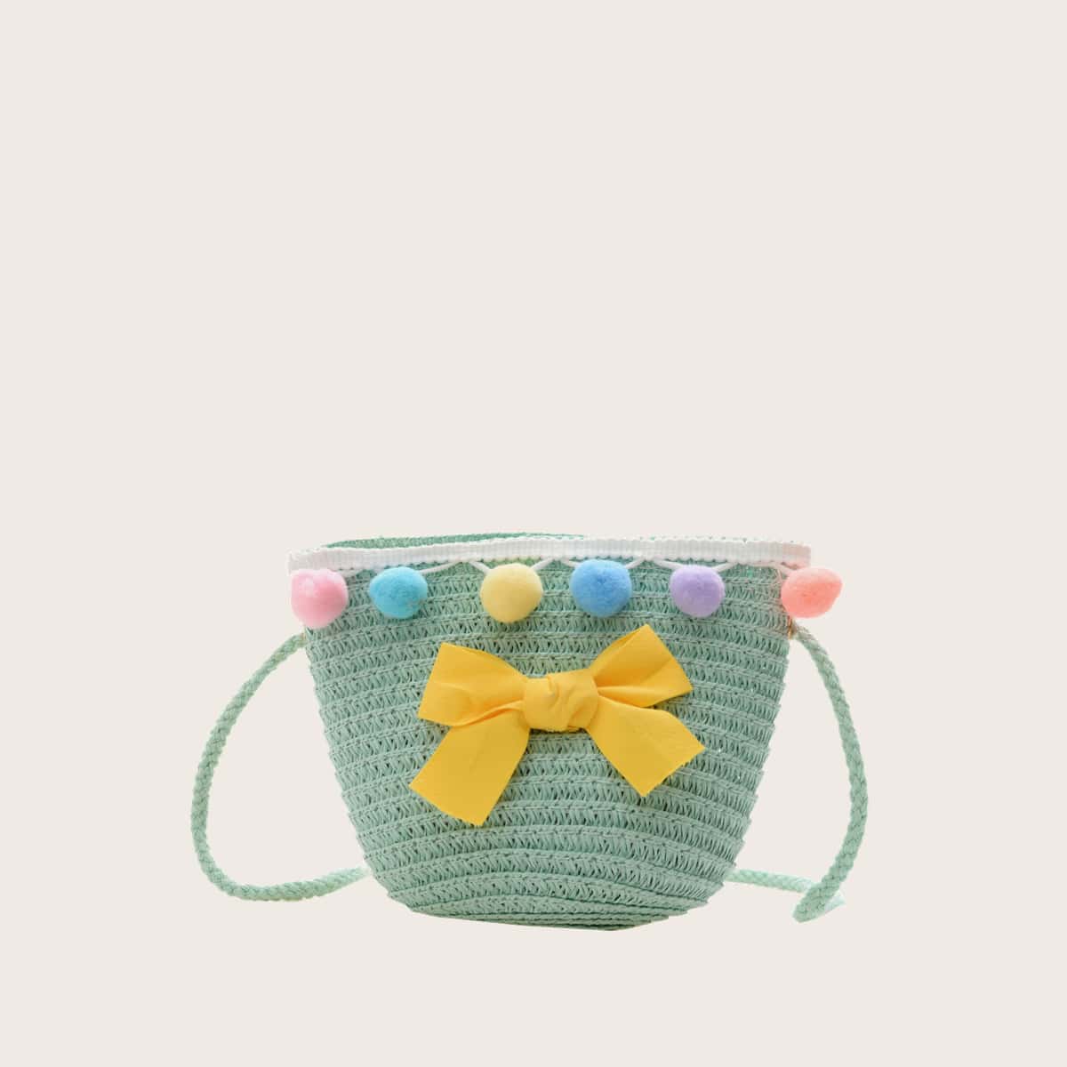 

Pom Pom & Bow Knit Crossbody Bag, Mint green
