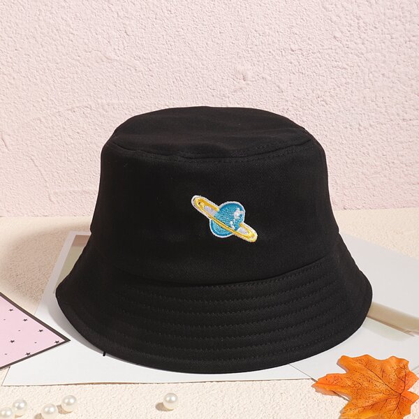 

Planet Embroidered Bucket Hat, Black