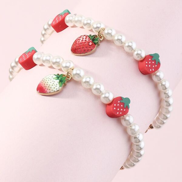 

2pcs Girls Faux Pearl Bracelet, Multicolor