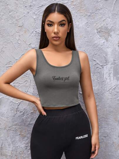 刺繡字母短版背心上衣