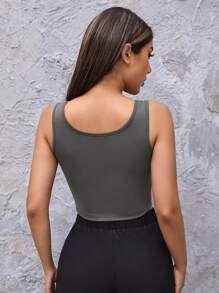 刺繡字母短版背心上衣 - 深灰色 - 查看 2