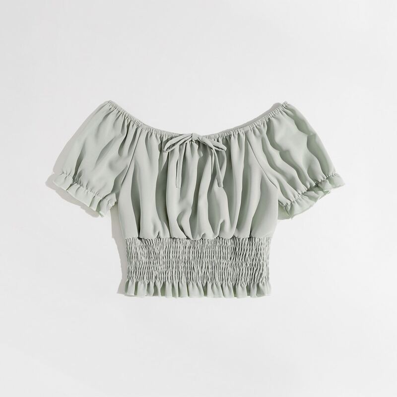 

Solid Shirred Knot Blouse, Mint green