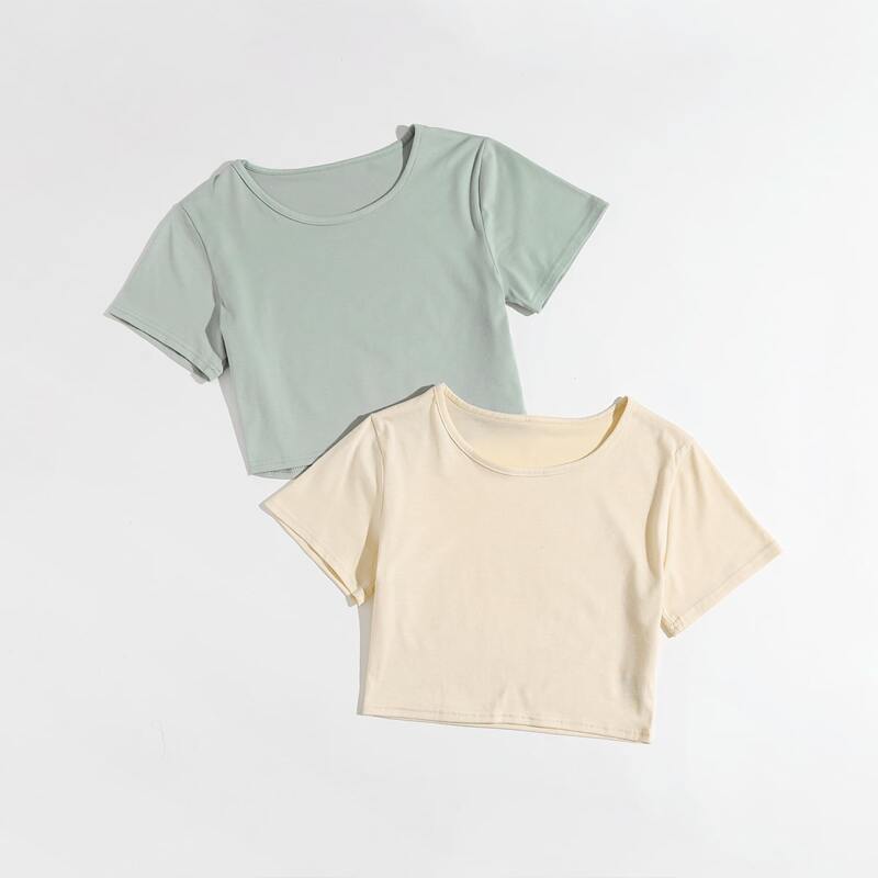 

2pcs Solid Crop Tee, Multicolor