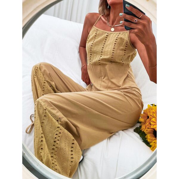 

Knot Back & Hem Cami Jumpsuit, Khaki