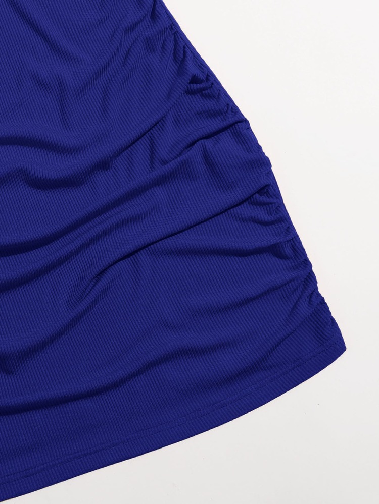 Plus Ruched Rib-knit Tee Dress - Royal Blue - View 5