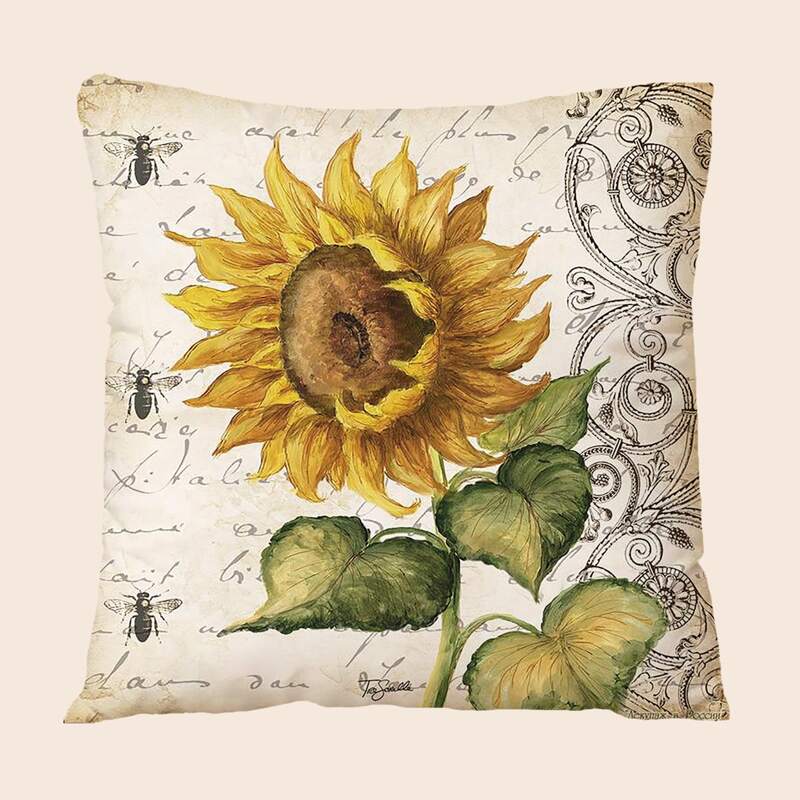 

Sunflower Print Cushion Cover Without Filler, Multicolor