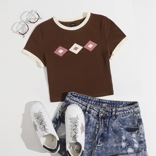 

Argyle Print Tee, Chocolate brown