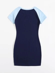 SHEIN EZwear 拼色插肩袖包臀連衣裙 - 藏蓝色 - 查看 2