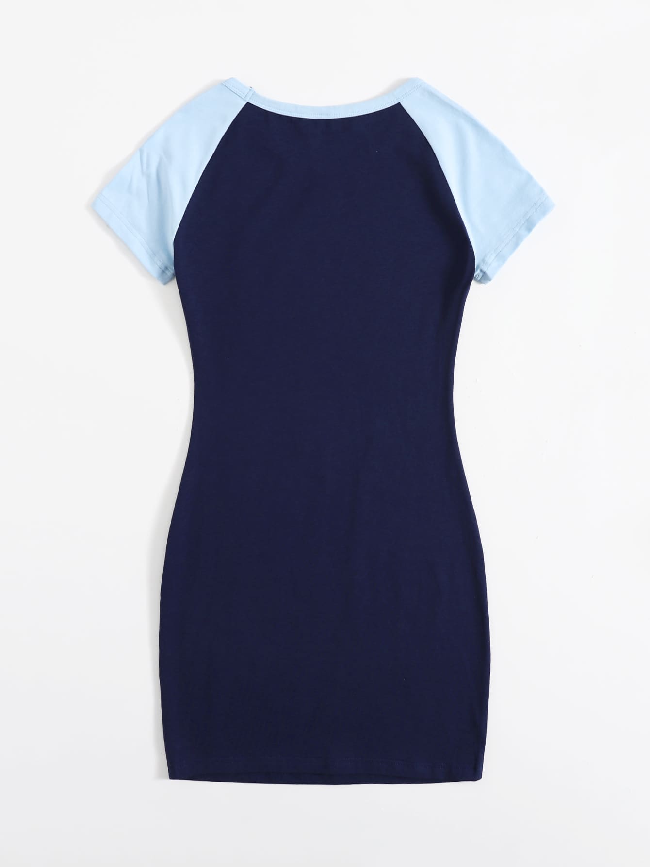 SHEIN EZwear Colorblock Raglan Sleeve Bodycon Dress - Navy Blue - View 2