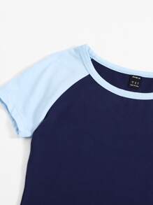 SHEIN EZwear 拼色插肩袖包臀連衣裙 - 藏蓝色 - 查看 5