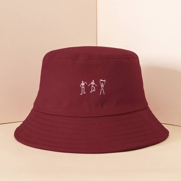 

Skeleton Print Bucket Hat, Burgundy