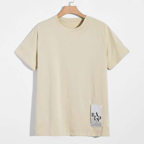 

Men Letter Patched Short Sleeve Tee, Khaki