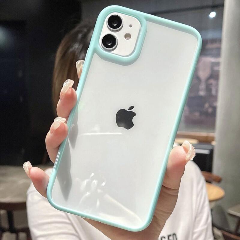 

1pc Contrast Frame Clear Phone Case, Mint blue