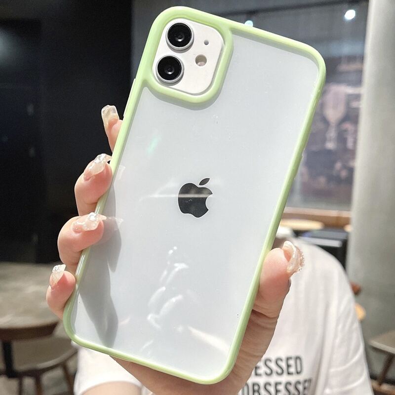 

1pc Contrast Frame Clear Phone Case, Mint green