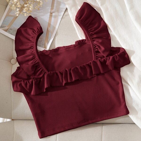 

Ruffle Trim Detail Top, Maroon