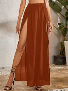 SHEIN VCAY Falda de muslo con abertura - Marrón - Ver 1