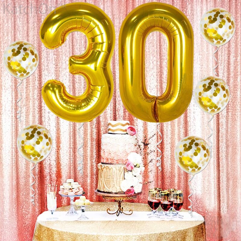 

7pcs 30th Birthday Party Balloon Set, Gold