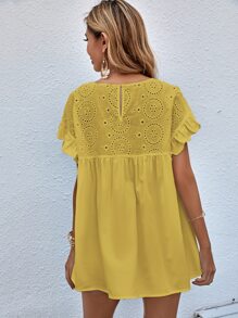 Schiffy Panel Flounce Sleeve Blouse - Yellow - View 2